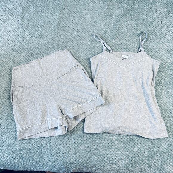 PETITE PLUME Comfy Light Gray Tank Shorts Pajama Set Cozy S 100% Pima Cotton - Picture 1 of 7